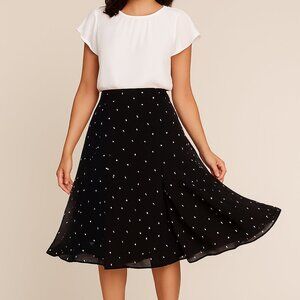 Charter Club A Line Midi Pleated Polka Dot Skirt Lined Black White  Size 16W